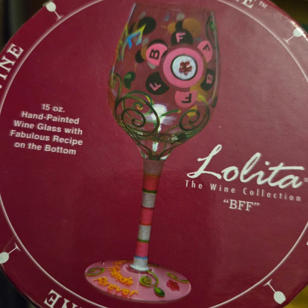 Lolita BFF hand painted wine glass